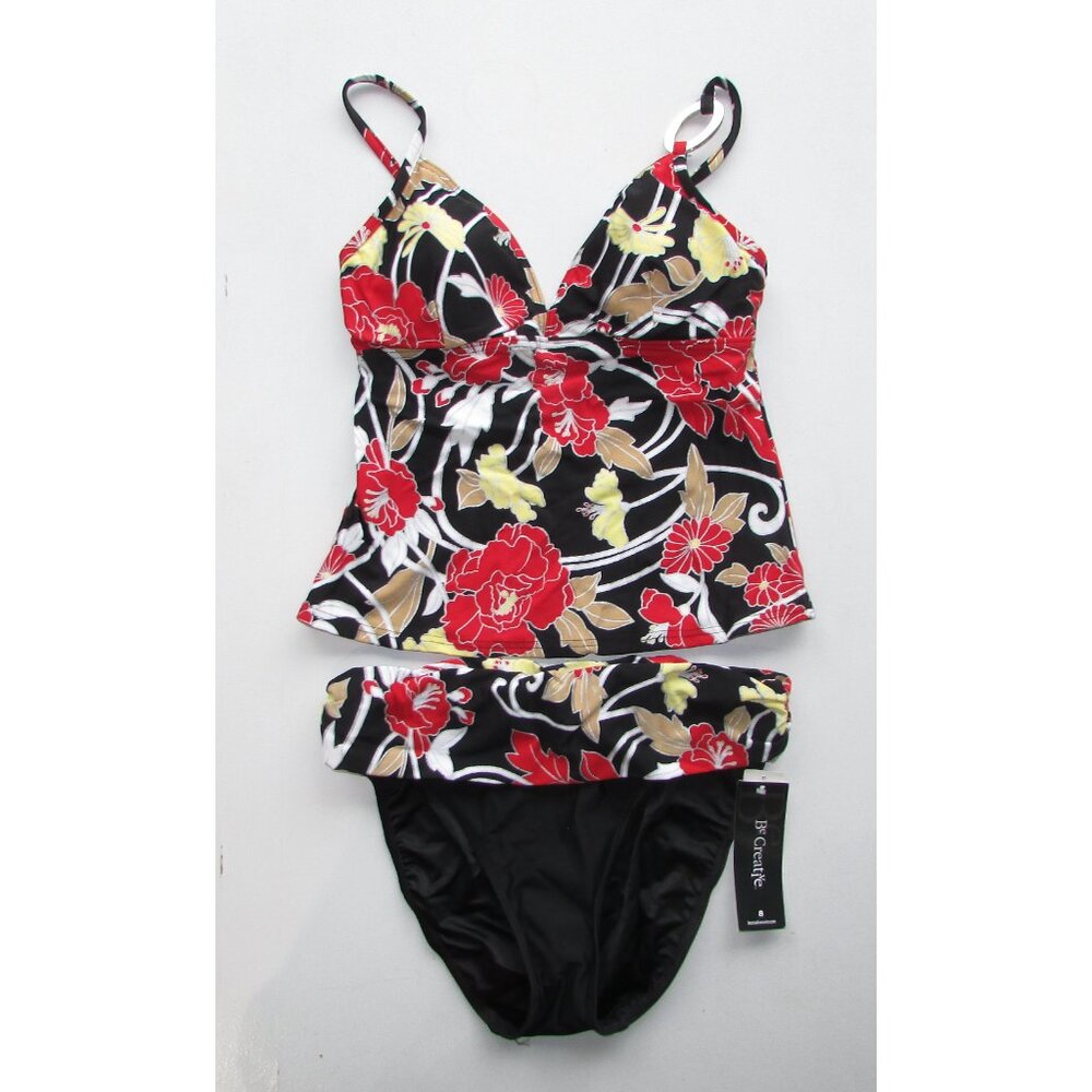 Be Creative Black Floral 2 Pc Tankini - Sz 8 - NEW